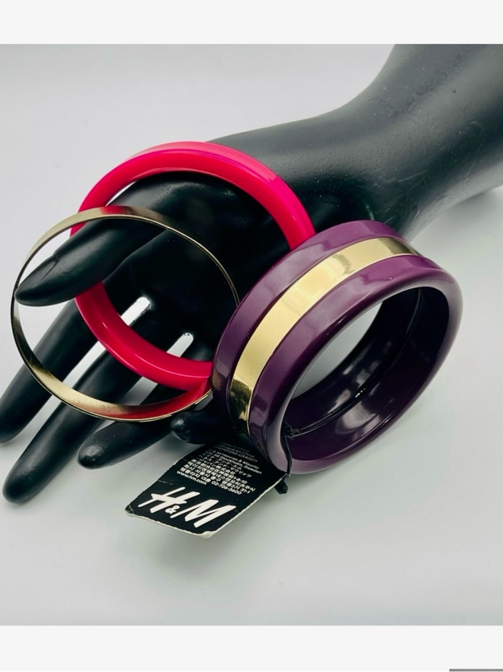 NWT Set of 3 Statement Bangle Bracelets Purple Pink and Gold Tone